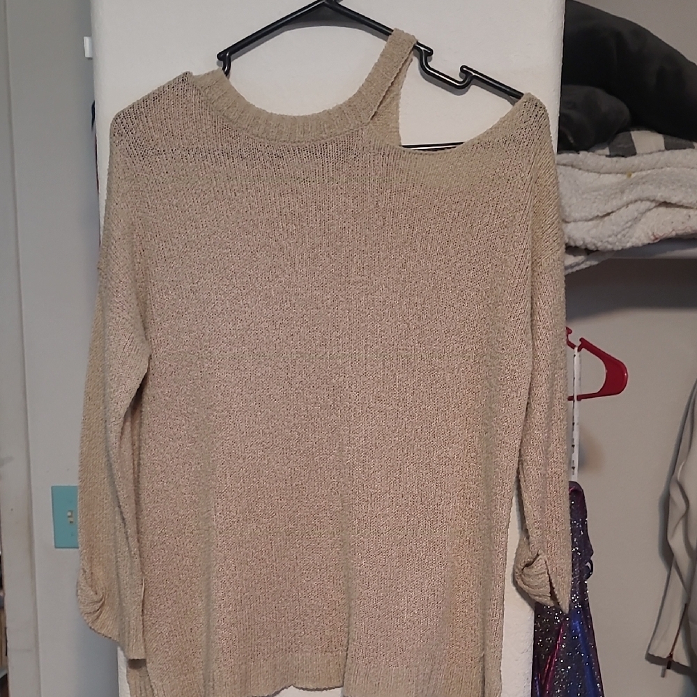 Cream Off-the-Shoulder Sweater with Ribbed Texture